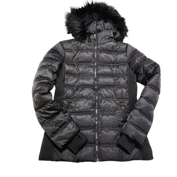 Nautica Puffer Jacket Womens Small Faux Detachable Fur Trim Hood Water Resistant - Picture 3 of 12
